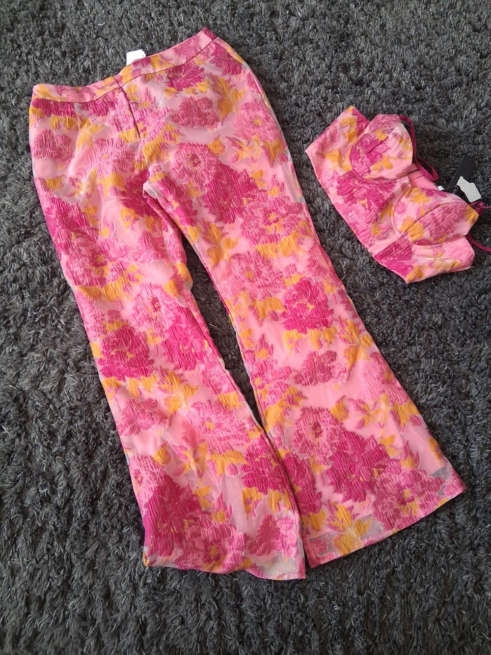 Womens Pink Floral  Pant  and Crop Top Set -